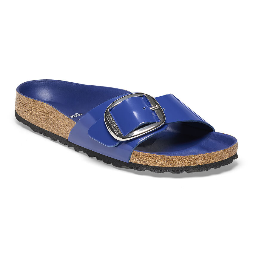 Birkenstock Madrid Big Buckle Natural Leather Patent High-Shine Cobalt